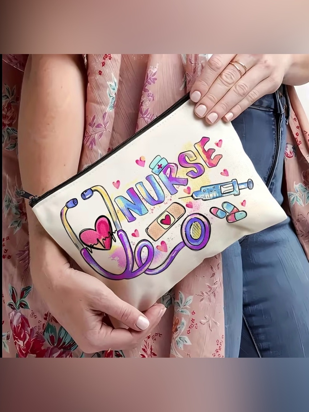 Nurse Graphic Cosmetic Pouch – Cream Nursing Accessory Bag